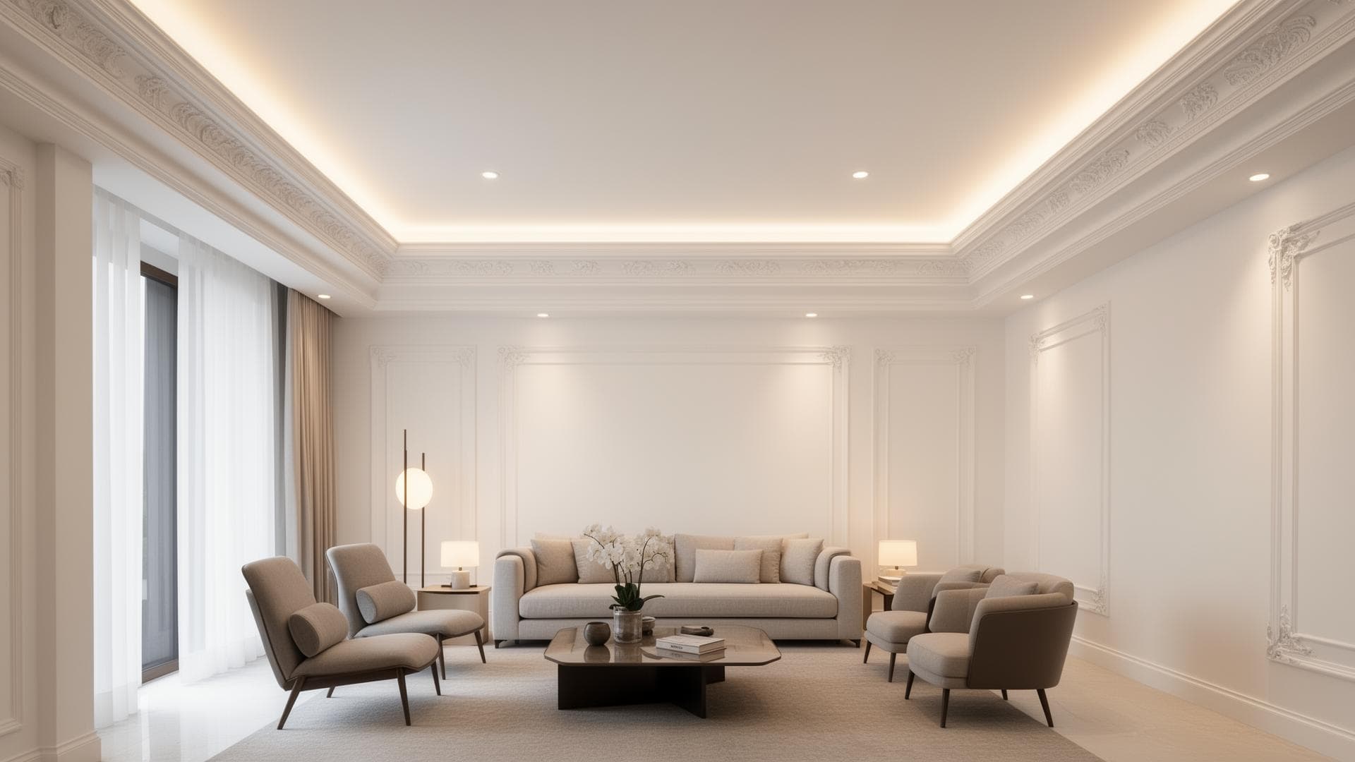 Ambiente moderno com acabamento em gesso